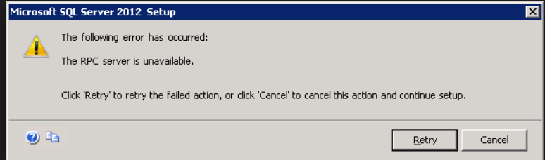 The following error has occurred: the RPC server is unavailable.