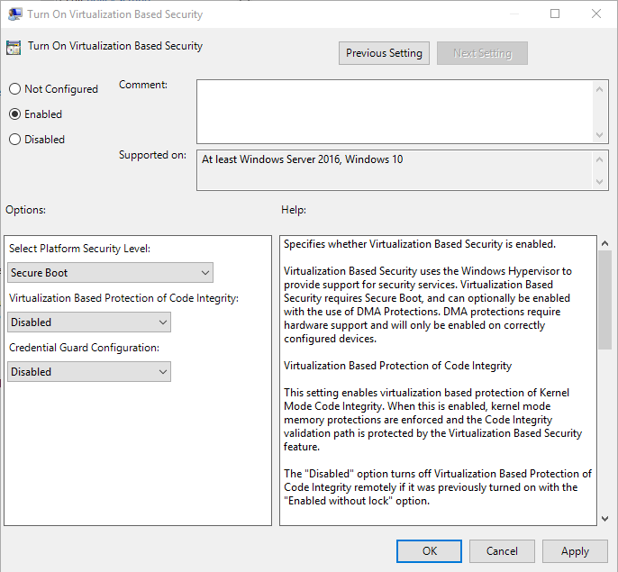 Group Policy, Turn On Virtualization Based Security