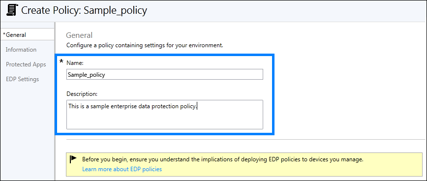 Microsoft Intune: Fill out the required Name and optional Description fields