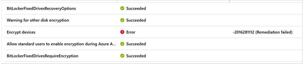 The BitLocker status indictors on the Intune portal