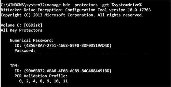 Output of the manage-bde command when PCR 7 is not present
