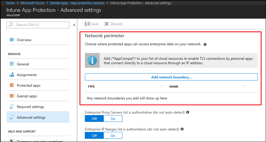 Microsoft Intune, Set where your apps can access enterprise data on your network