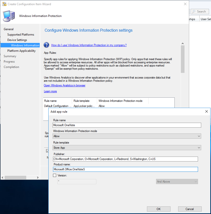 Create Configuration Item wizard, add a universal store app