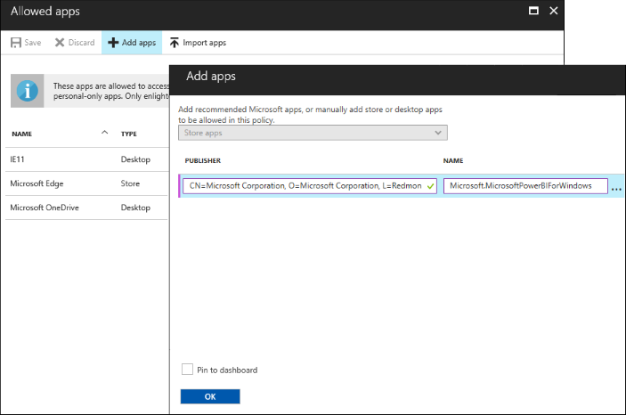 Microsoft Azure Intune management console: Adding Store app info