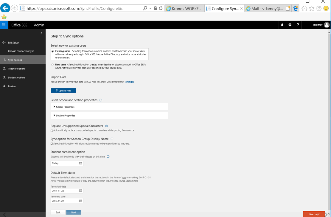 Specify sync options for the new SDS profile