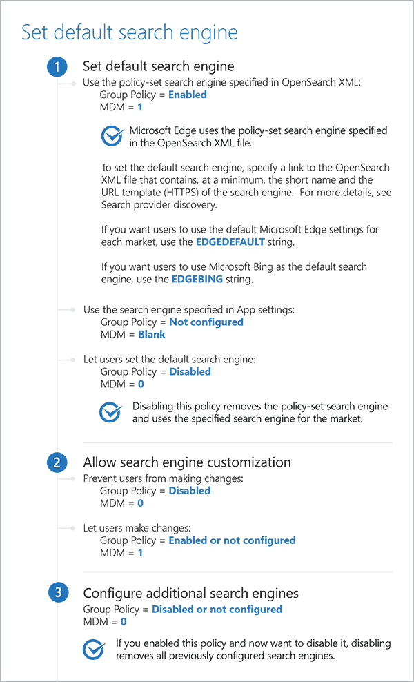 Set default search engine configurations