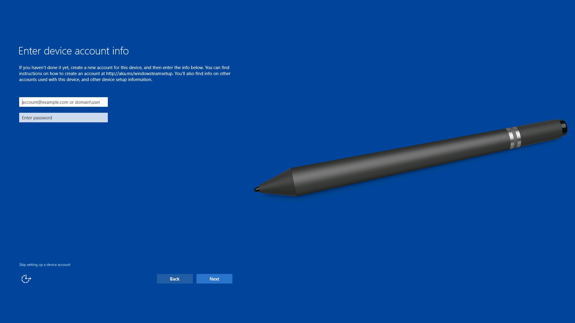 Image showing Enter device account info page.