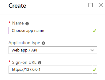 Image of Create application window