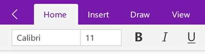 OneNote back arrow navigation button