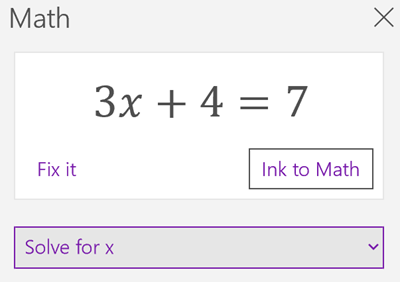 Solve for x menu