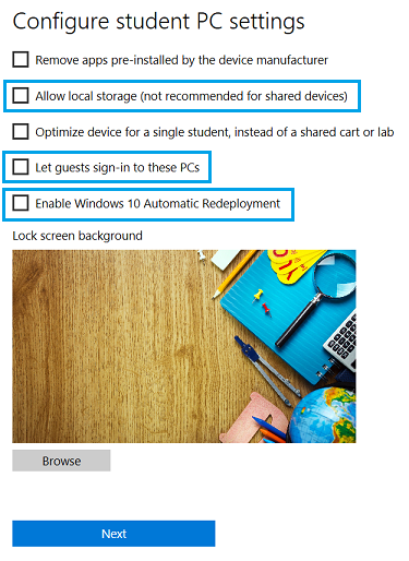 Configure student PC settings