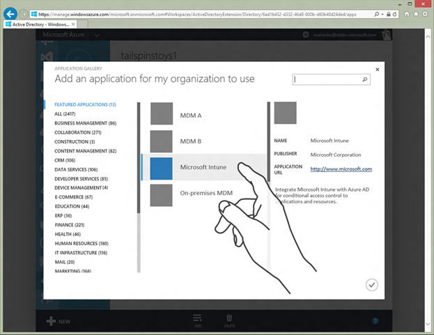 azure ad add an app for mdm