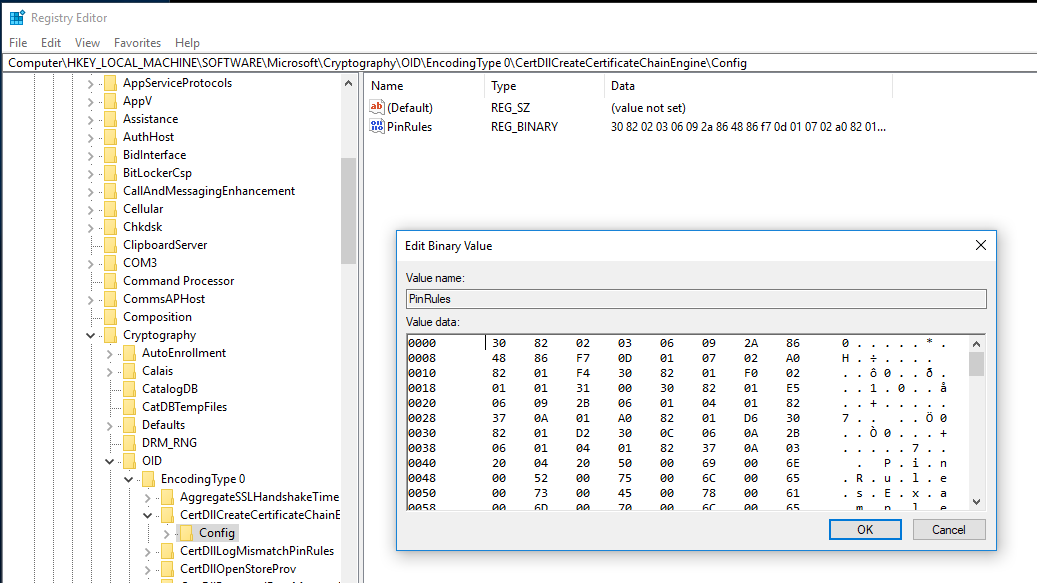 Registry binary information
