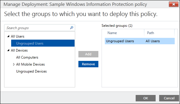 Microsoft Intune: Pick the group of employees that should get the policy