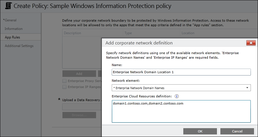 Microsoft Intune, Add your corporate network definitions