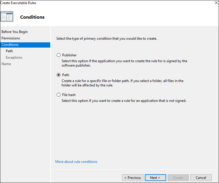Create Packaged app Rules wizard, showing the Publisher