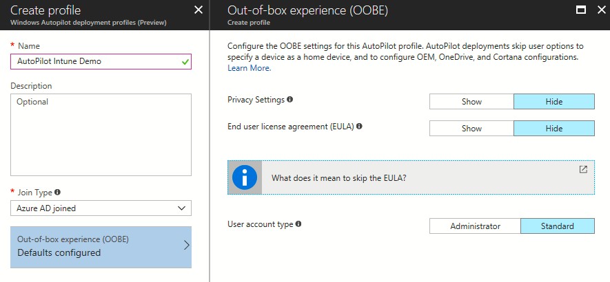 Create a new deployment profile in Microsoft Intune