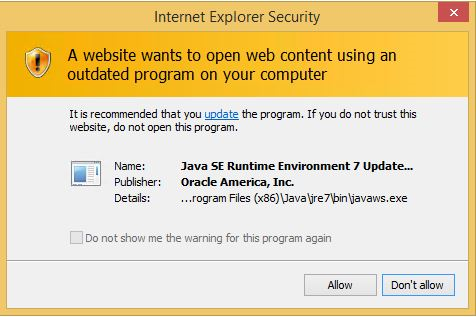 Warning about outdated activex controls outside ie