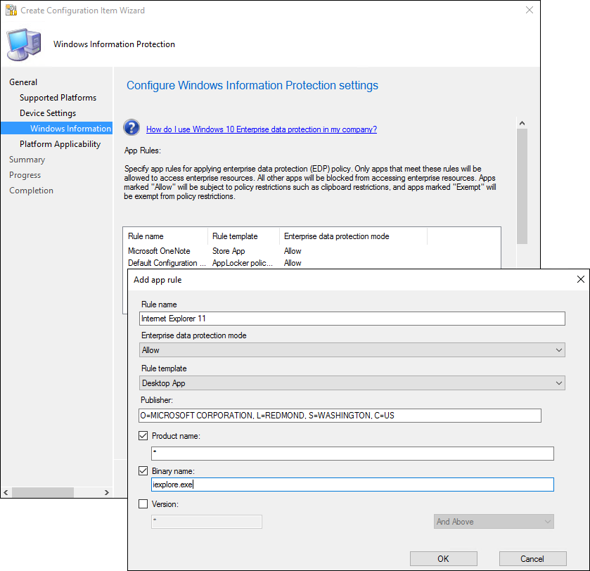 Create Configuration Item wizard, add a classic desktop app