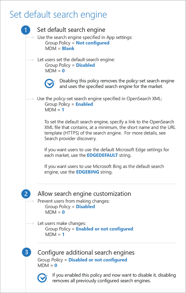 Set default search engine configurations