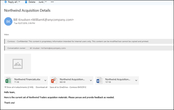 Azure Information Protection screen with limitations