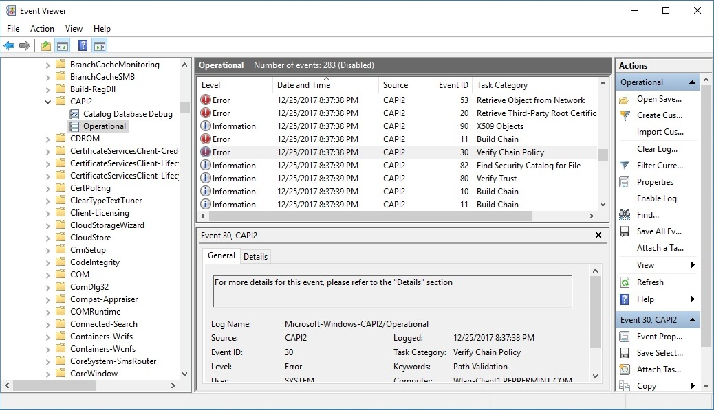 screenshot of event viewer