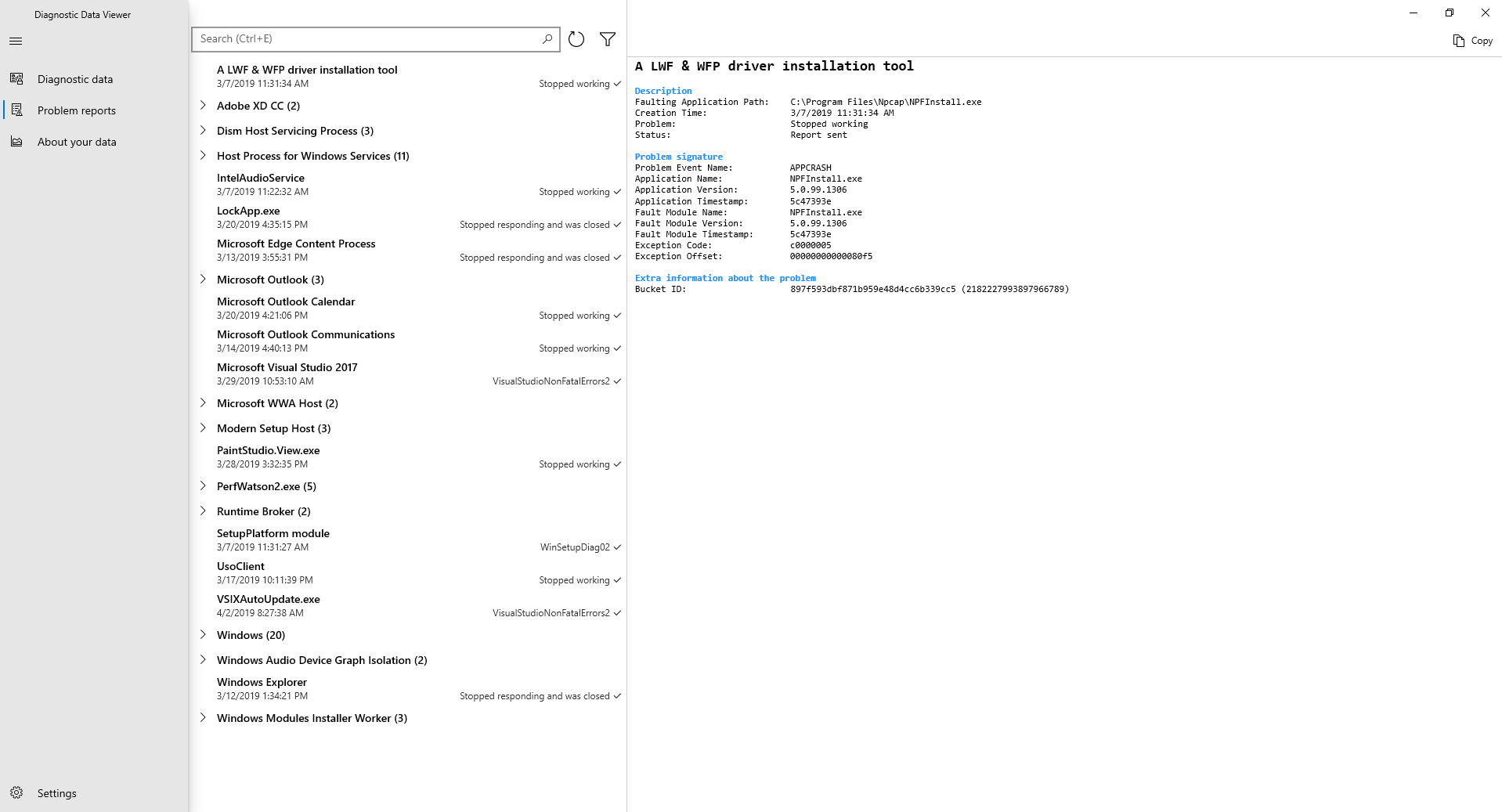 Starting with Windows 1809 and higher, you can review Windows Error Reporting diagnostic data in the Diagnostic Data Viewer