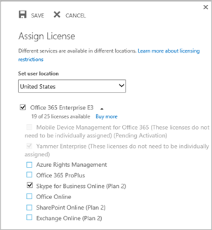 assign license for Skype for Business online.