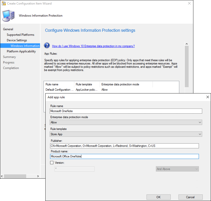 Create Configuration Item wizard, add a universal store app