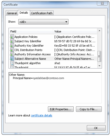 UPN in Subject Alternative Name field