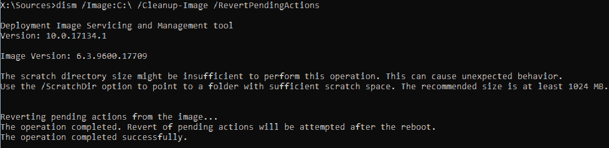 Dism output revert pending.