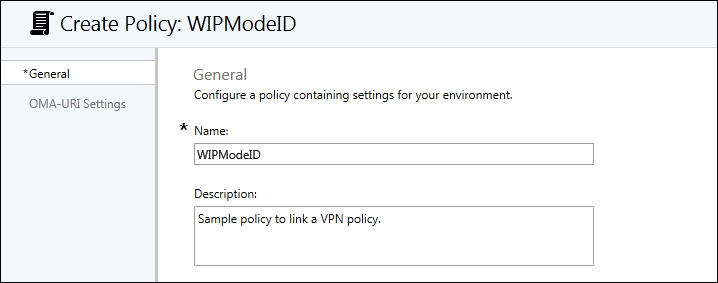 Microsoft Intune: Fill in the required Name and optional Description for your policy