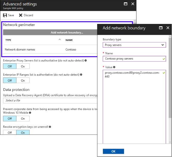 Microsoft Intune, Set where your apps can access enterprise data on your network