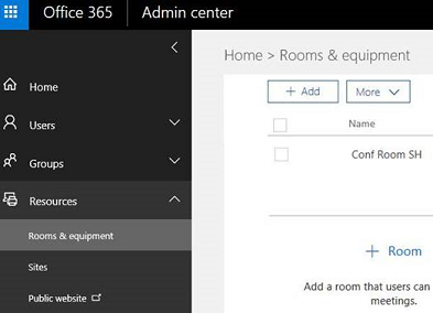 Rooms & equipment option in admin center