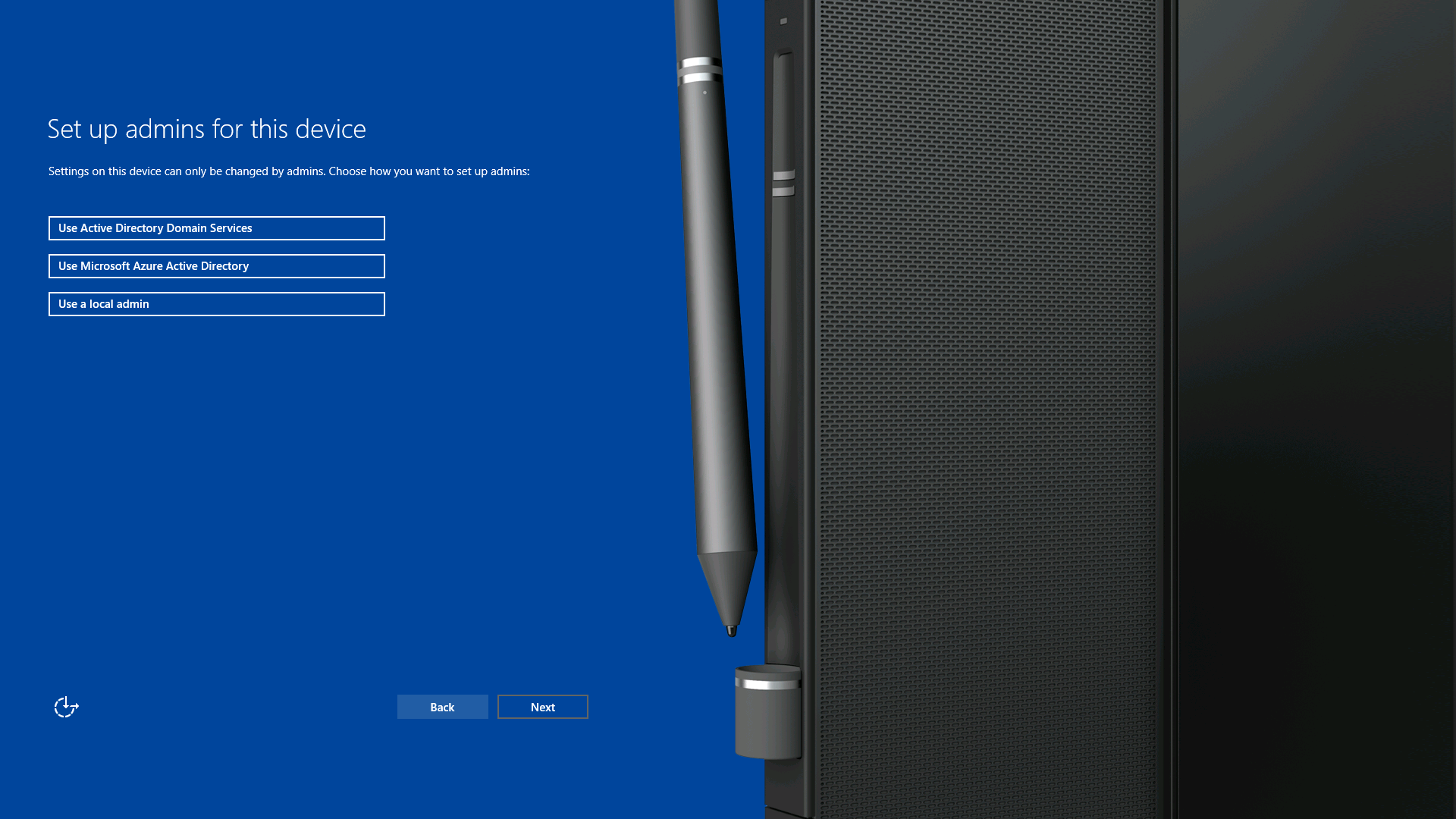 Image showing Set up admins for this device page.