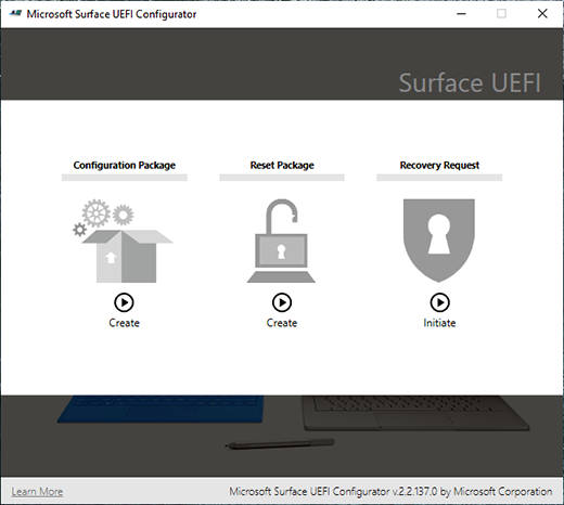 * Start the UEFI Configurator and choose Configuration Package*