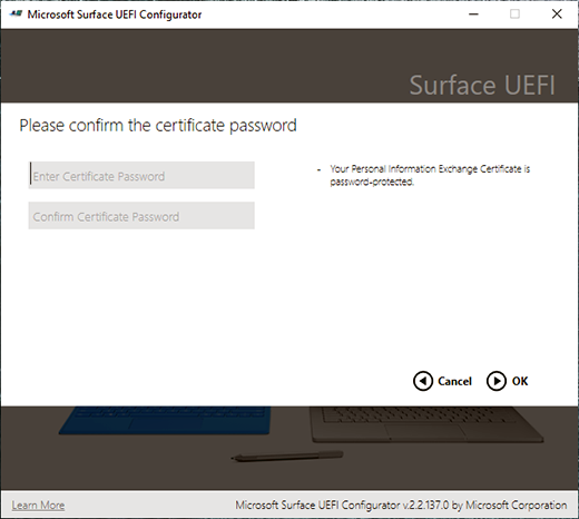 * Enter the certificate’s private key’s password *