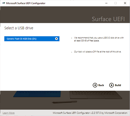 * Insert and choose the USB drive for your package *