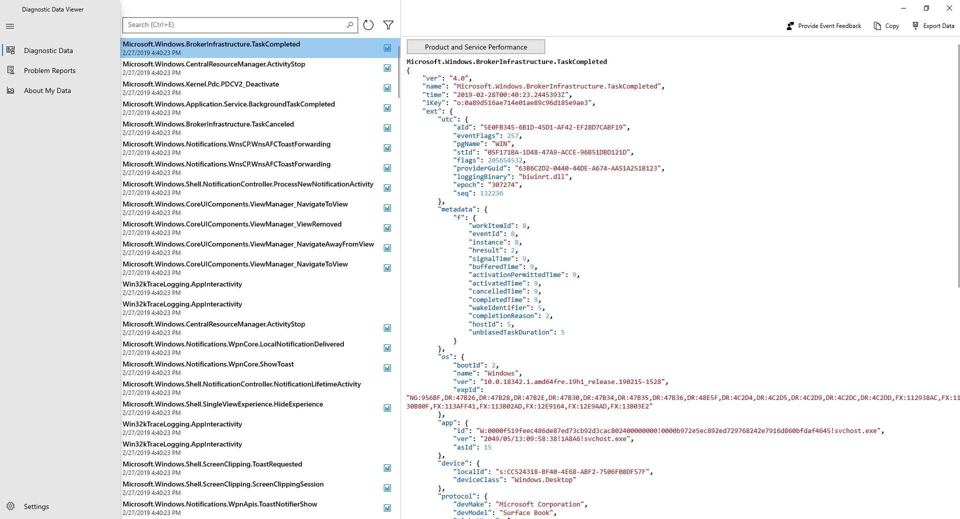 View your diagnostic events