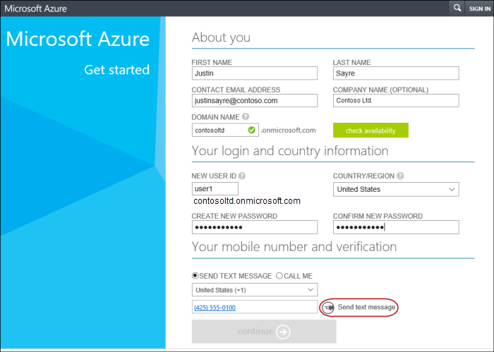 create azure account