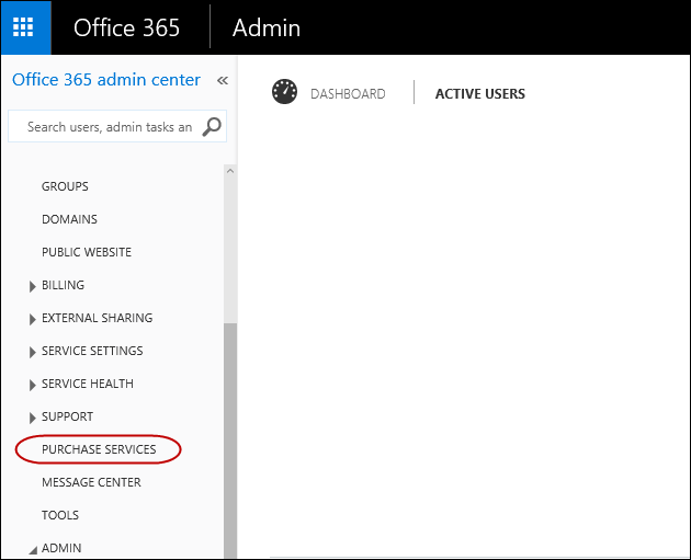 purchase service option in admin center menu