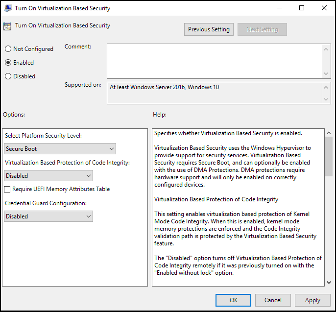 Group Policy, Turn On Virtualization Based Security