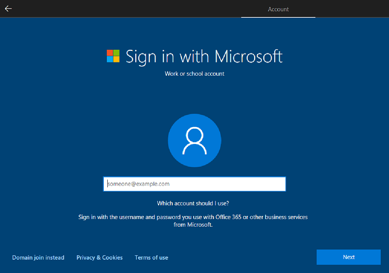 Enter the account details you use with Office 365 or other Microsoft services