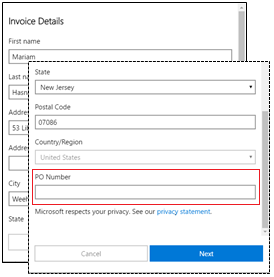 Invoice Details page showing items that need to be completed for an invoice. PO number is highlighted.