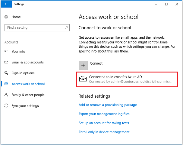 Verify the device is connected to Azure AD