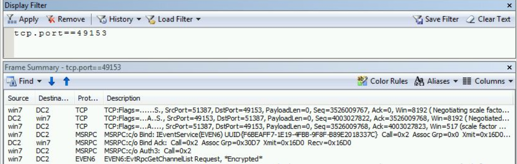 Screenshot of Network Monitor with filter applied