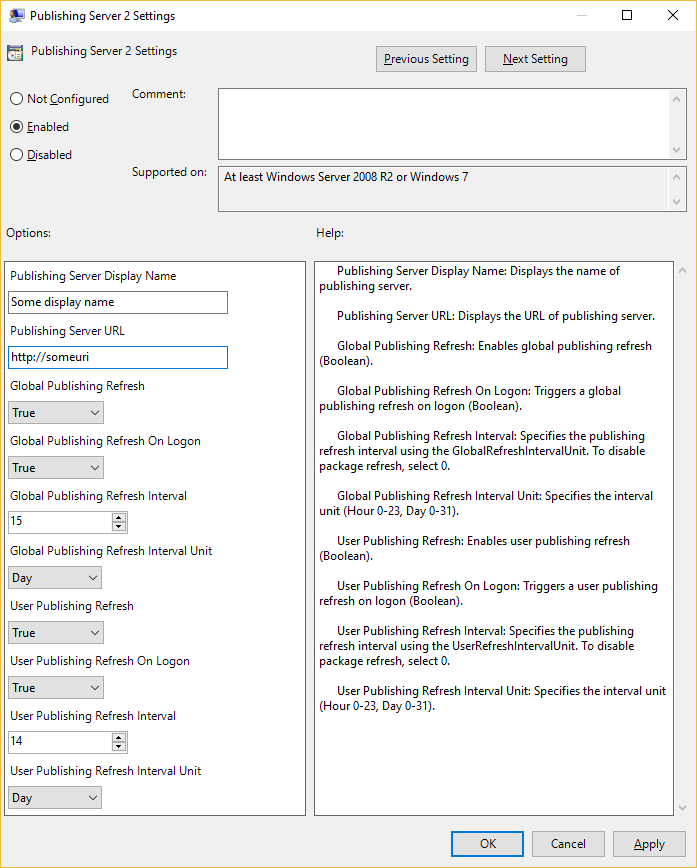 Group Policy publisher server 2 settings