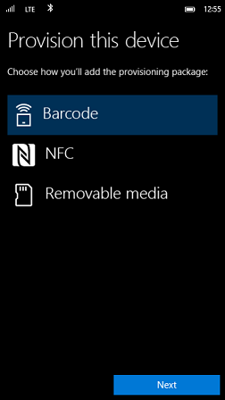 Example of Provision this device screen