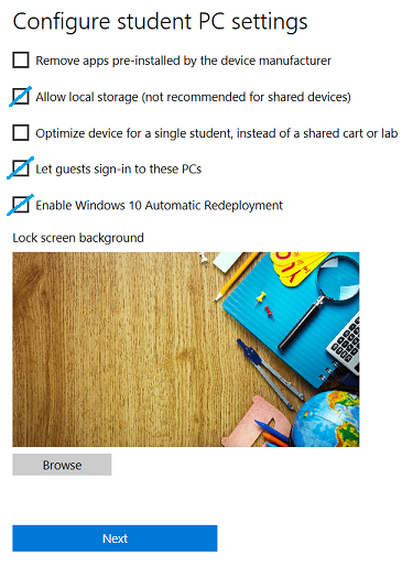 Configure student PC settings