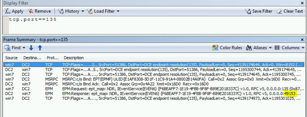 Screenshot of Network Monitor with dynamic port highlighted